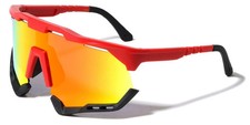 Sports Shield Sunglasses Red/Black Frame Multicolor Mirror Lens UV400 Protection