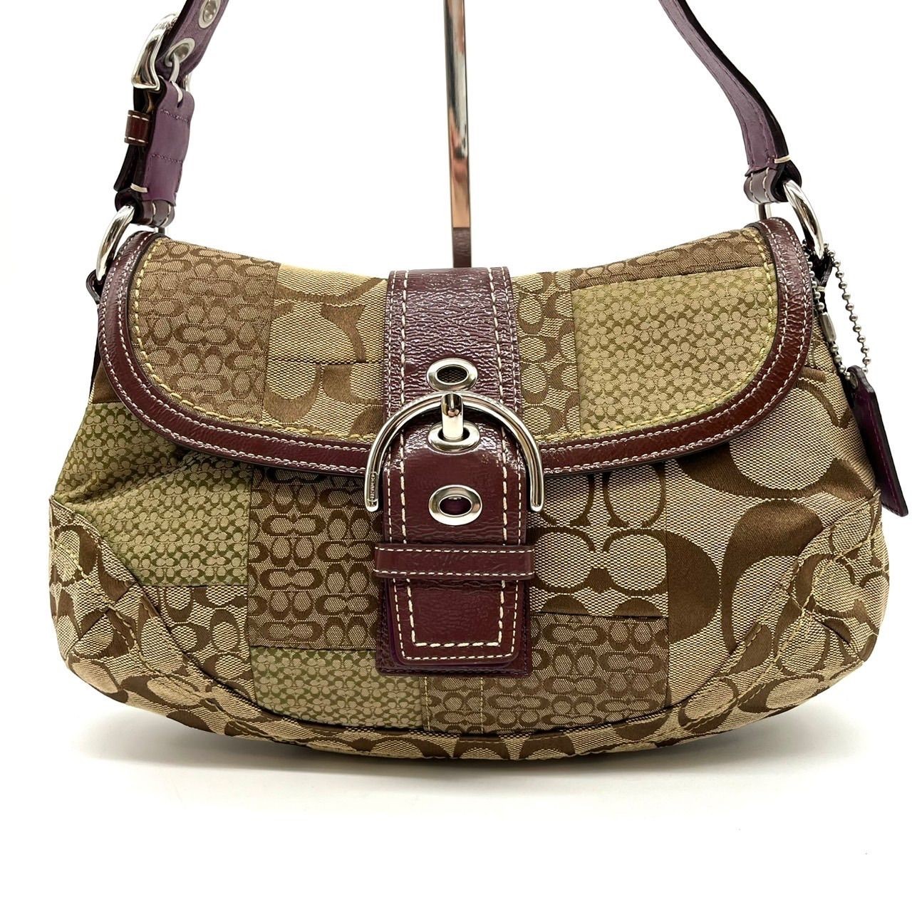 Good condition COACH Y2K patchwork brown beige si… - image 2
