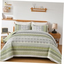 Boho Quilt Set Size Bohemian 3 Pieces Quilt Sets, Lightweight King Sage Green