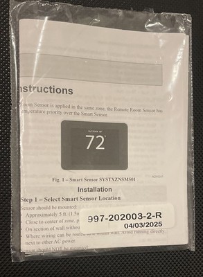 Carrier Infinity System Smart Sensor SYSTXZNSMS01 Installation Instructions Only