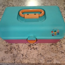Vintage Caboodles 2602 Makeup Organizer Case Aqua Purple Retro 1990s