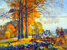Art Colorful Farmers with Horse Mural Ceramic Backsplash Bath Tile 1627