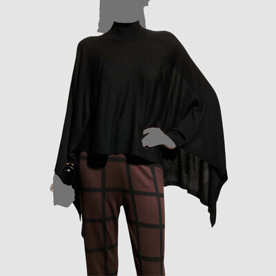 $208 Masai Women's Black Fenja High-Neck Wool Poncho Top Size M