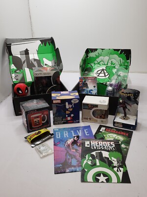 The Zbox Geek Lot Of 2 Boxes W/ Contents Joker Captain America Deadpool Harley