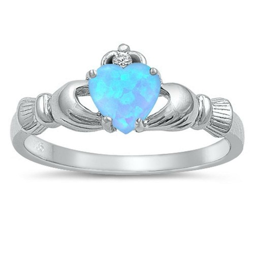 Blue Lab Opal Unique Claddagh Promise Ring .925 Sterling Silver Band Sizes 4-12 - Bild 1 von 3