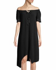 New $499 Love Scarlett Womens Black Off-Shoulder Tassel Wrap Casual Dress Size M