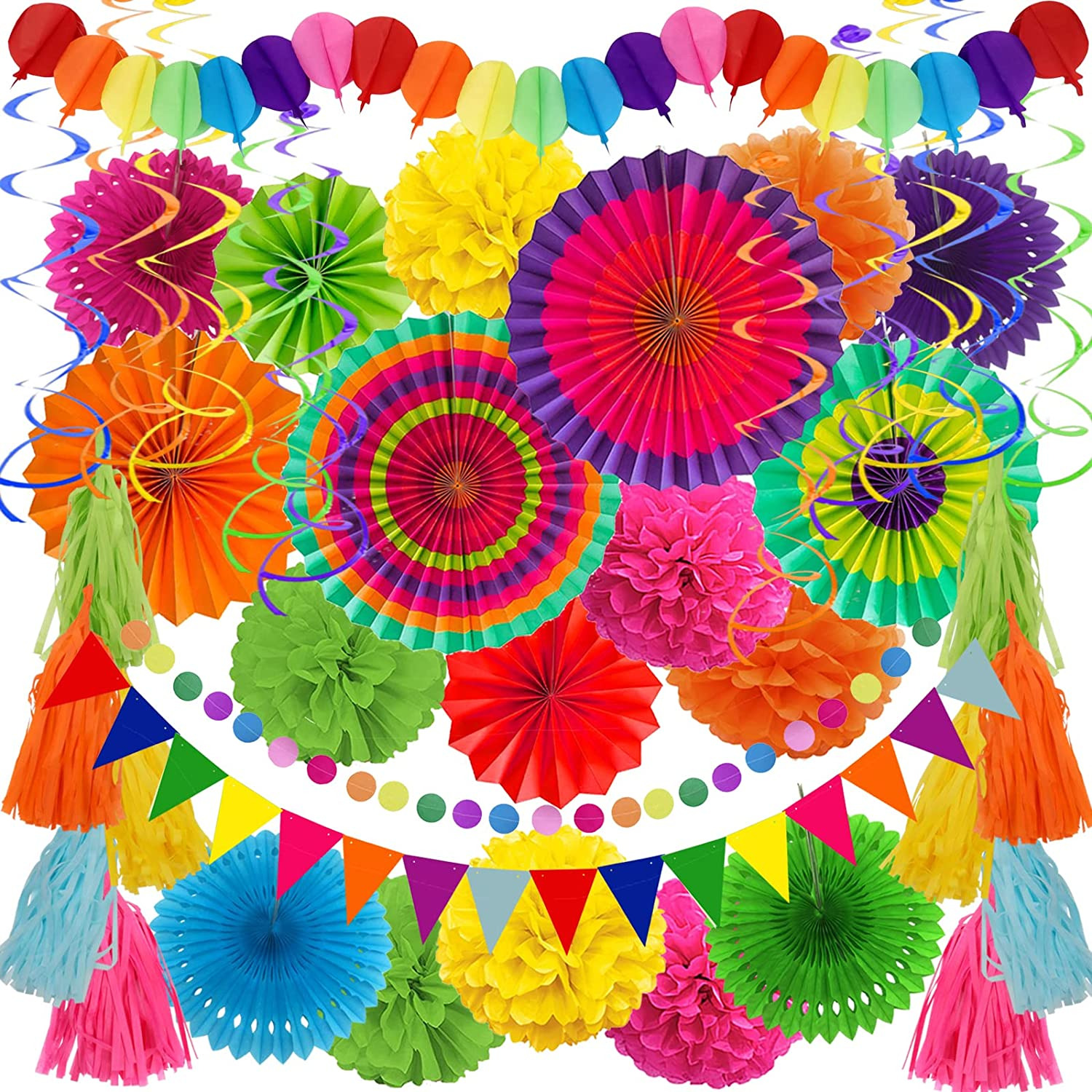 Party Deko, 41 Stück Mehrfarbig Party Dekoration Papier Pompoms Girlande Für Fie