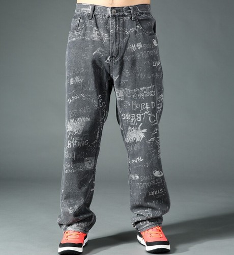 Mens Jeans Denim Pants Loose Skateboard Hip-Hop Graffiti Distressed Streetwear - Bild 22 von 28
