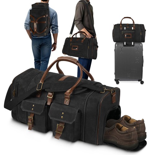 Waxed Canvas Shoulder Carry Duffle Bag Large Travel Backpack Luggage Sports Gym - Picture 11 of 12