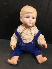 Vintage 1986  Porcelain boy doll in overalls,...