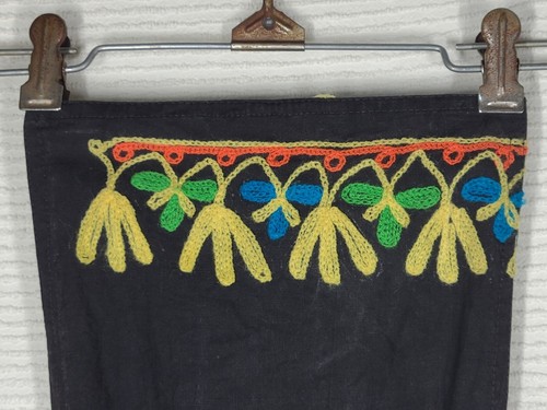 Vtg 50s Pinup Waist Belt Black Cotton Tie Fuzzy Chainstitch Unique Rare O/S - Picture 2 of 11