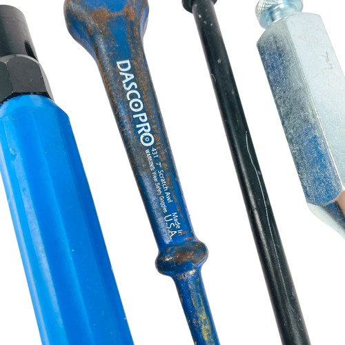 4Pc Dasco Pro and Assorted 431 Scratch Awl, Ounce Steel Plumb Bob and Can Wrench - Picture 6 of 7
