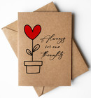 Always in our thoughts card, heart sympathy card, simple bereavement card