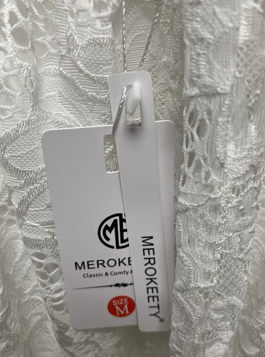 MEROKEETY Women's Floral Lace Short Sleeve Dress White color Tie Back size Med - Picture 10 of 10