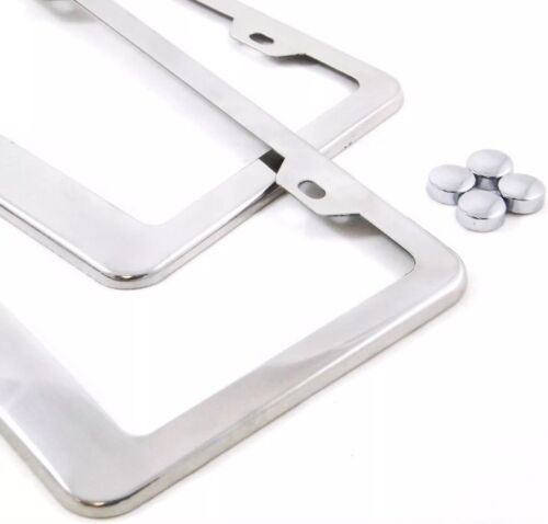 2 pcs High End Stainless Steel Mirror Chrome License Plate Frame+Free Cap - Picture 2 of 6