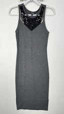 Express Dress Women Small Gray Black Beaded Neck Racer Back Sleeveless Tank Midi