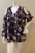 Style & Co Women  NEW Printed Cold-Shoulder Peasant Top Floral Grape XL NWT B4D2