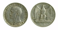 190) Vittorio Emanuele III  (1901-1943) - 5 Lire Aquilino 1928 ** Raro