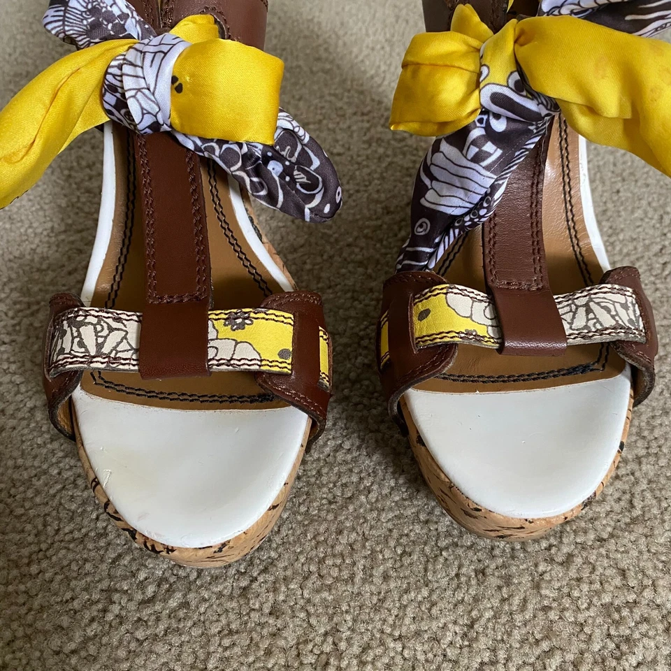 Sandalia de mujer Miss Sixty NORA marrón amarillo tacón de cuña talla 8 (EU 38) Y2K Foto 4 de 4