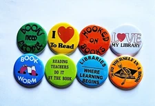 Vintage Reproduction Library Pinback Buttons Magnets & Bottle Openers. Set 03