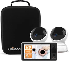 Ella Video Baby Monitor, 5'' 720P Screen, 2 PTZ Cameras, 4 Days Battery Life,...