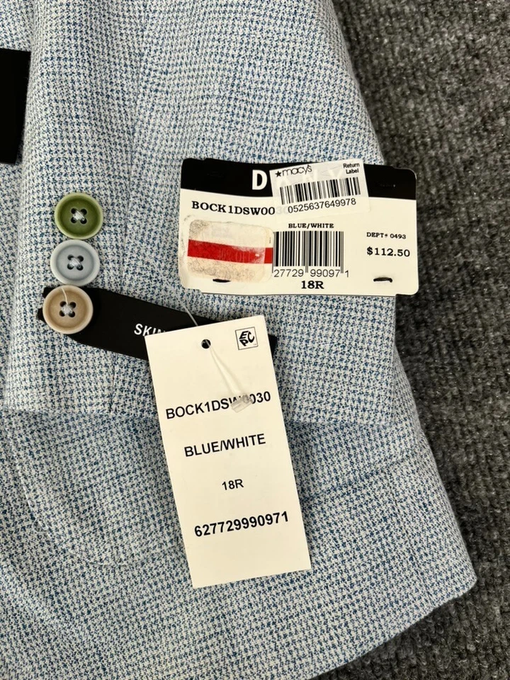 Blazer feminino DKNY azul branco ajuste fino 2 botões linho algodão tamanho 18R - Imagem 3 de 4