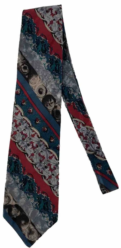 Corbata clásica 100 % seda de diseñador VIA VENETO para hombre verde rojo gris usada en excelente estado Foto 3 de 4