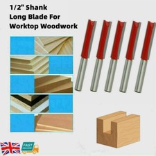5PCS 1/2" 2Flute Long Blade Shank Straight Router Cutter Bit TCT Worktop Kitchen