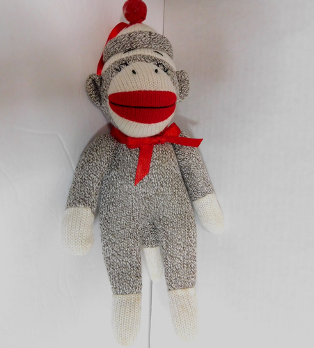 Christmas Ornament Sock Monkey Plush 11 inch Brown Red Holiday Decor - Picture 5 of 7