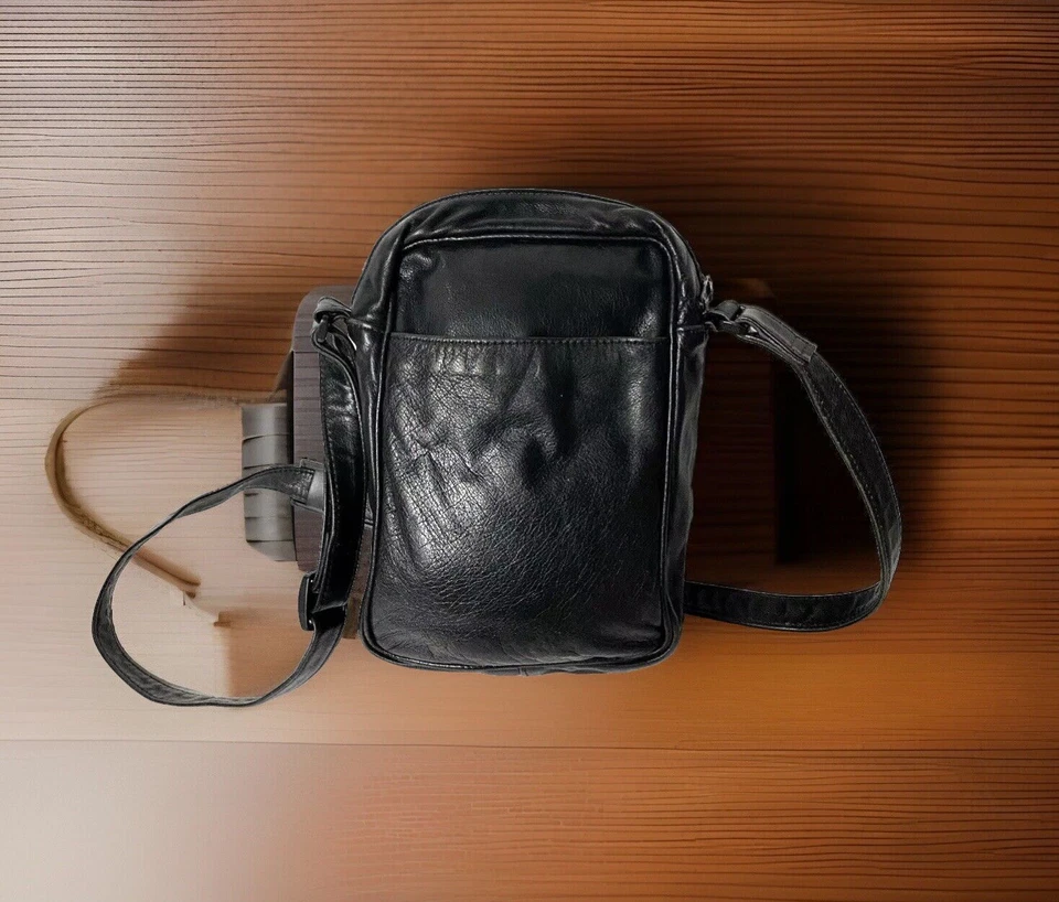 Bolso de Mano Ameribag Bandolera Rectángulo Cuero Negro Kingston NY EE. UU. Raro Foto 4 de 4