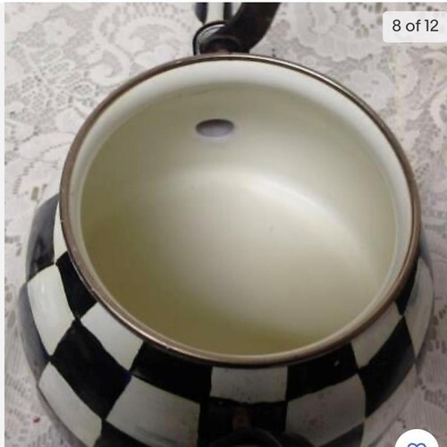 MacKenzie Childs Courtley Check Enamelware 2 Qts Tea Kettle w/ 4 Cups - Picture 8 of 12