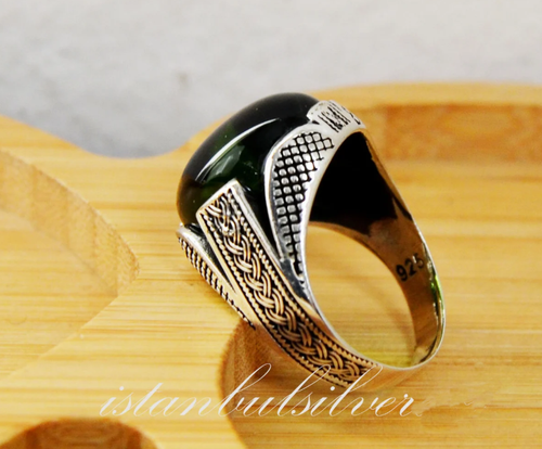 Emerald Stone Handmade 925 Sterling Silver jewelry Gift Mans Men's Ring 024 - Picture 4 of 6