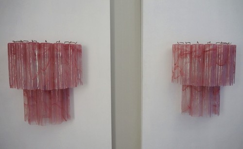 Fantastic pair of Murano Glass Tube wall sconces - 13 pink ALABSTER glass tube - Picture 3 of 15