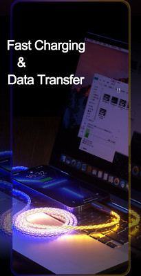Fast charging/data cable 66W TYPE-C,iPhone,Micro, w/6A RGB light up cord