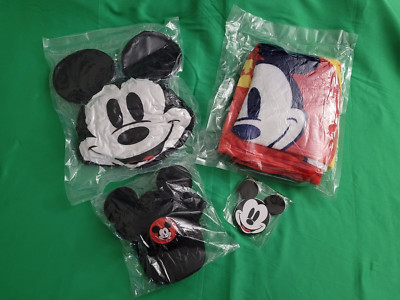 Disney Drop Box Mickey Mouse Blanket 16'' Pillow Mickey Ears Hat Notepad Lot of 4