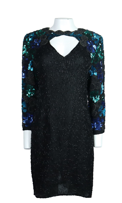 Vtg LA SCALA US Women's PM MP Black Silk Beaded Evening Party Dress Open Front | eBay Vtg LA SCALA US Women's PM MP Black Silk Beaded Evening Party Dress Open Front | eBay