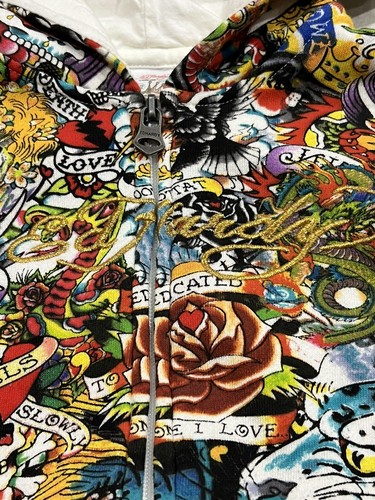 Ed Hardy by Christian Audigier New Girls Multicolor Hoodie Zip Jacket Size 5/6 - Picture 3 of 9