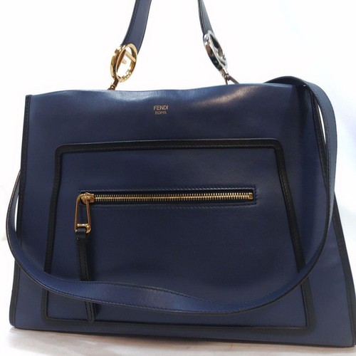 Fendi Runaway Handbag 2-Way Shoulder Bag Leather Navy Blue Excellent Condition
