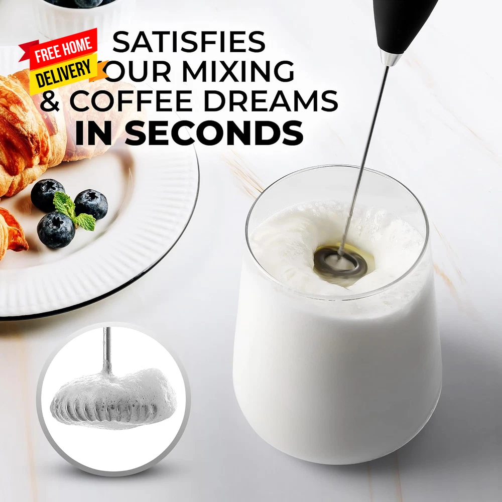 Milk Frother Wand Drink Mixer - Durable Handheld Milk Frother Electric Whisk - E