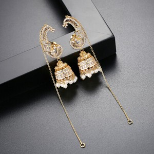 Authentic Phoenix Tassel Set Pearl Zircon Drop Earrings Women's Gold Plated Jewelry