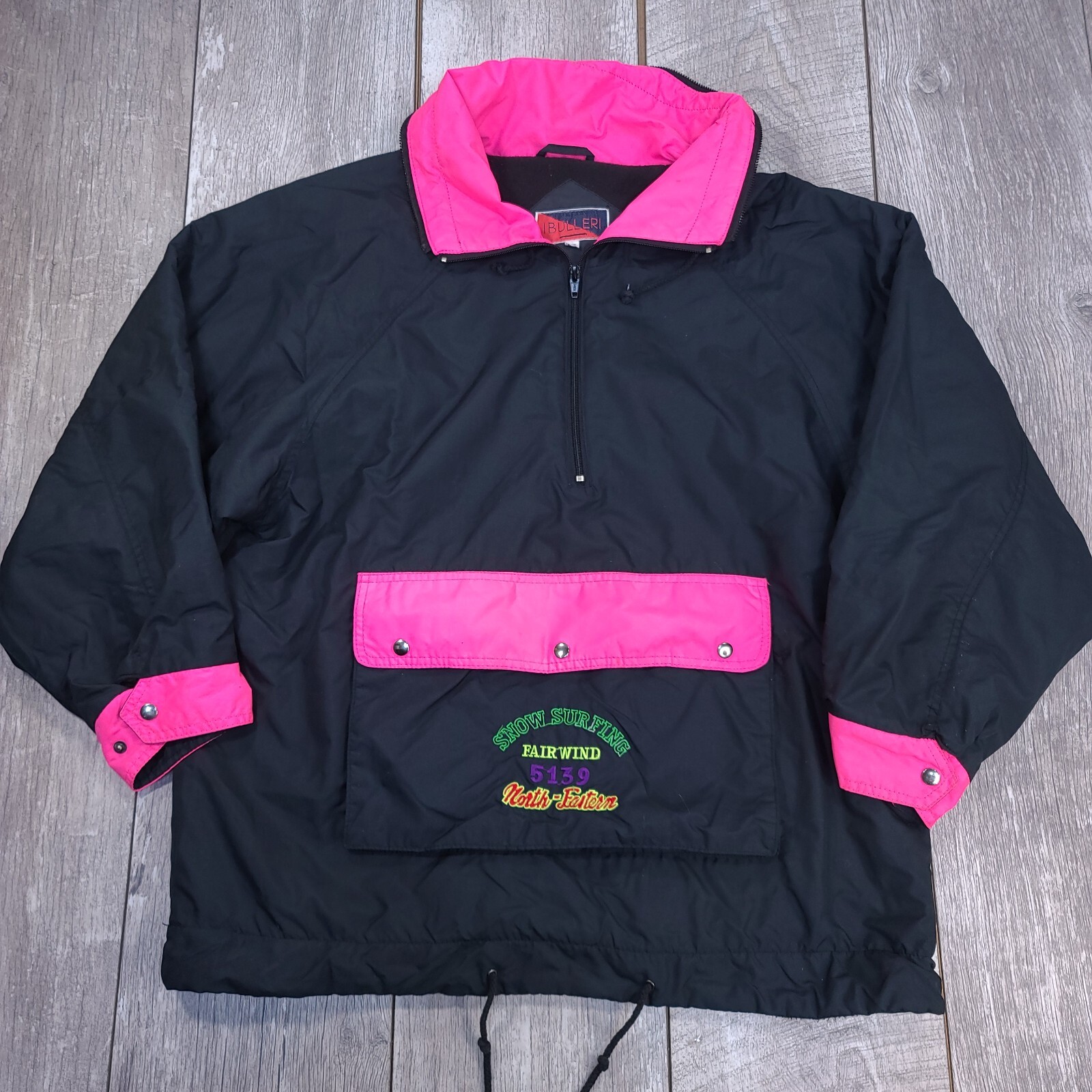 Vintage Buller Mens Anorak Jacket Small Black Relaxed Pullover Fleece Lined Y2K