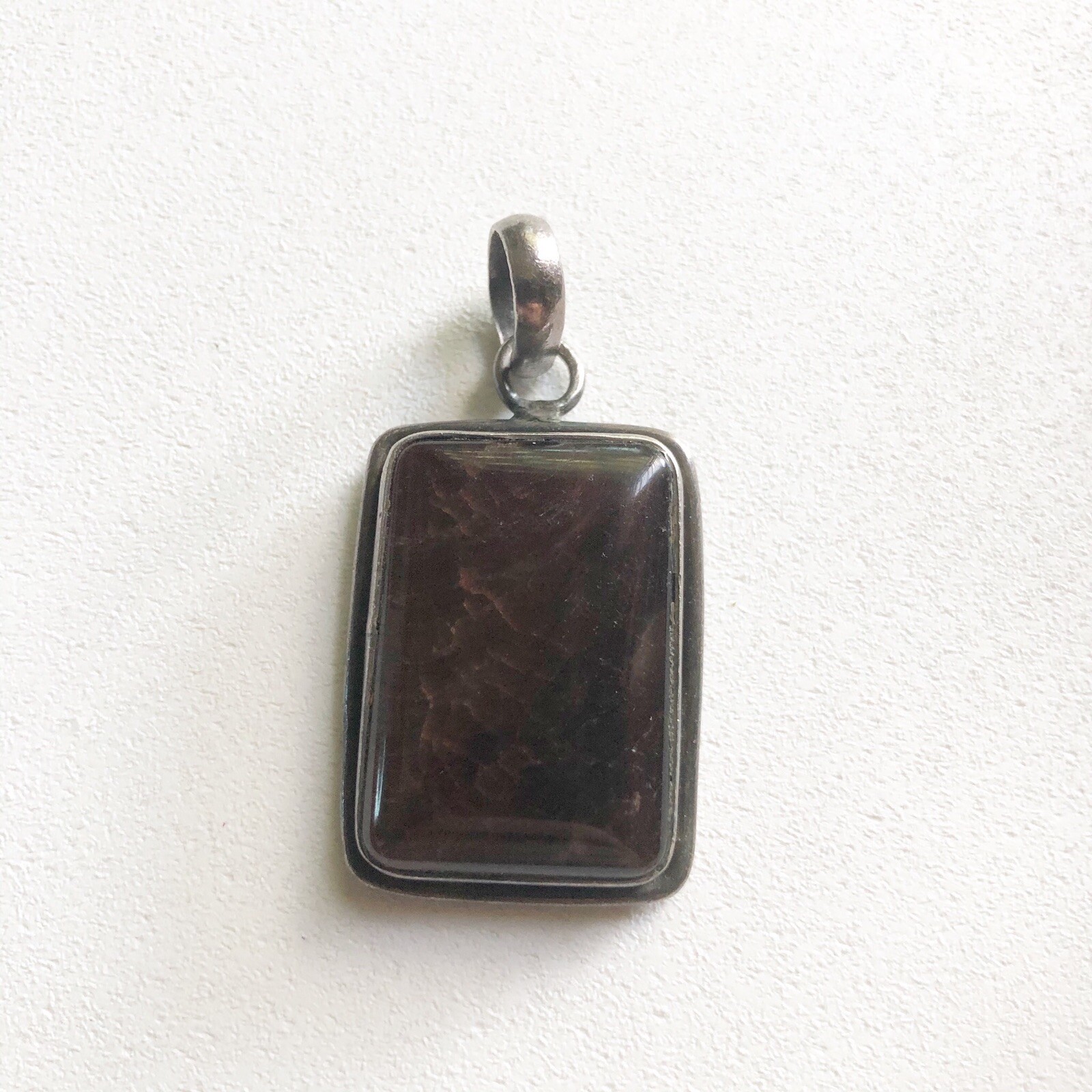 Sterling Silver Rectangle Brown Gem Necklace Pend… - image 1