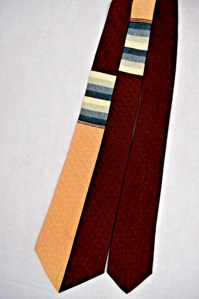 Neck Tie VTG 2 Tone Rust Quad Pattern 50s Textured Rayon Tie 55" x 2.5" Rust Pea - Image 3 of 4