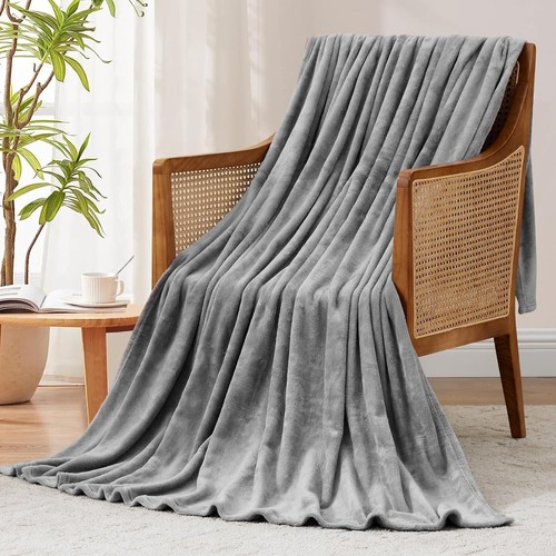 Fleece Throw Blanket Single - Plush Fuzzy Flannel Blanket Grey for Single Size B - Picture 3 of 3