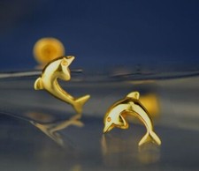 14k Yellow White Gold Dolphin Earrings