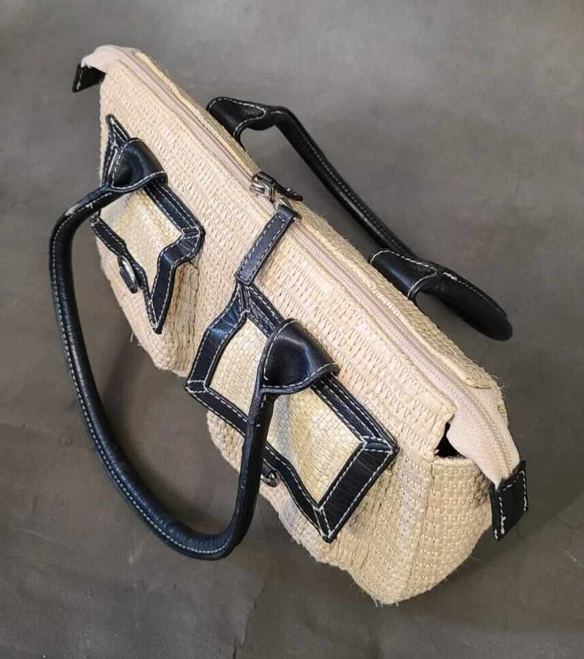 Bolso de Mano Kate Landry Cuero Paja Bolso de Mano Cartera Doble Bolsillos Frontales Foto 3 de 4