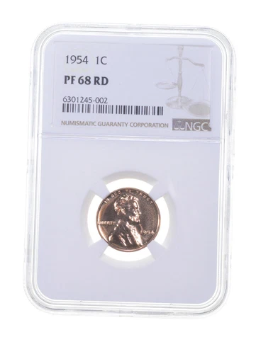 PF68 RD 1954 Lincoln Wheat Cent - Graded NGC *6124