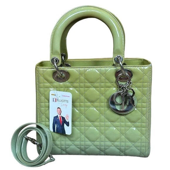Christian Dior Lady Patent Gradient Blue Green Cannage Quilt Two Crossbody Tote