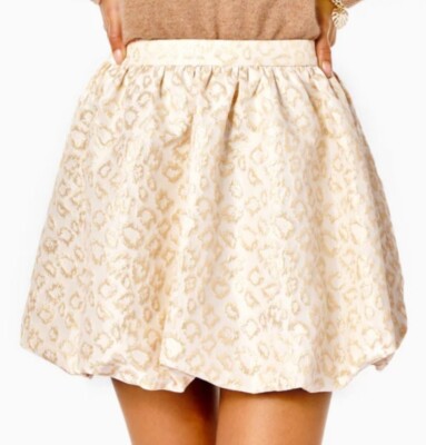 Lilly Pulitzer Leah Bubble Hem Animal Print Skirt Gold Leopard Jacquard Size 10