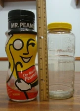 ~~LOT of 2~~MR PEANUTS GLASS JARS~FIRST EDITION~TOP HAT~YELLOW LID~~